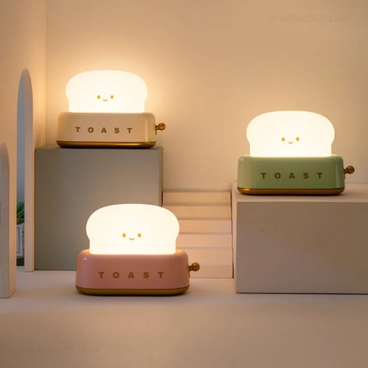 Cute toast night light with adjustable brightness for bedroom