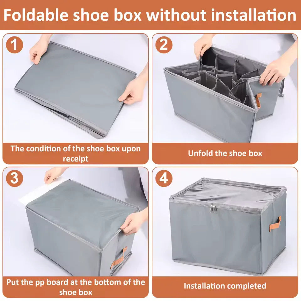 12-Compartment Foldable Shoe Storage Box – Dustproof Closet Organizer with Clear Lid - Clarify.pk