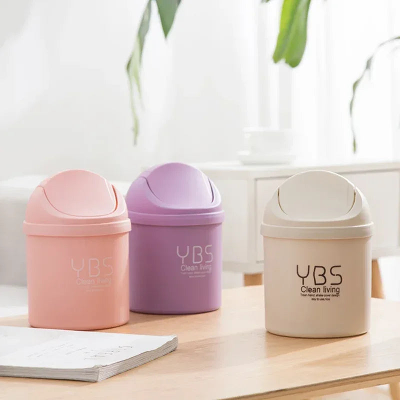 Mini Desktop Trash Can with Shake Cover – Plastic Dustbin for Home & Office