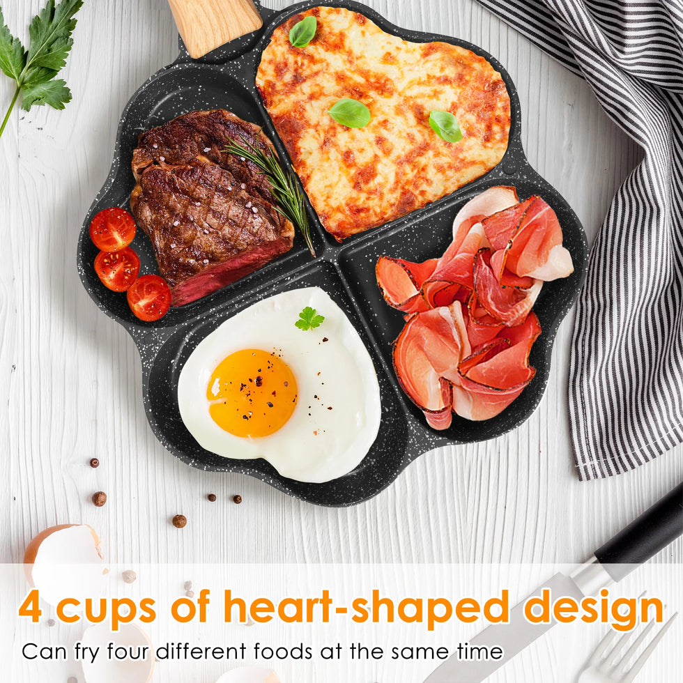 Premium 4-Hole Heart-Shaped Frying Pan – Nonstick Breakfast Station