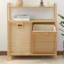 Premium Double-Section Bamboo Laundry Hamper & Storage Rack