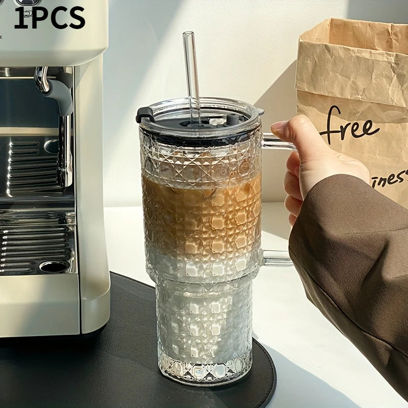 Glass Tumbler with Handle & Straw – 750ml Leak-Proof Mug