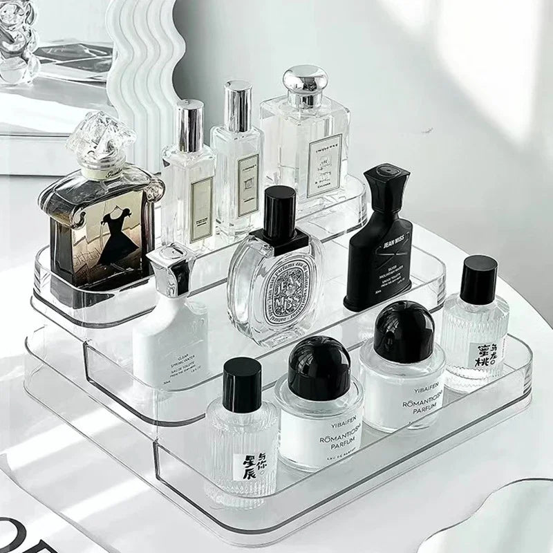 3-Tier Desktop Perfume Organizer and Tray - Luxury Cosmetic Storage Rack