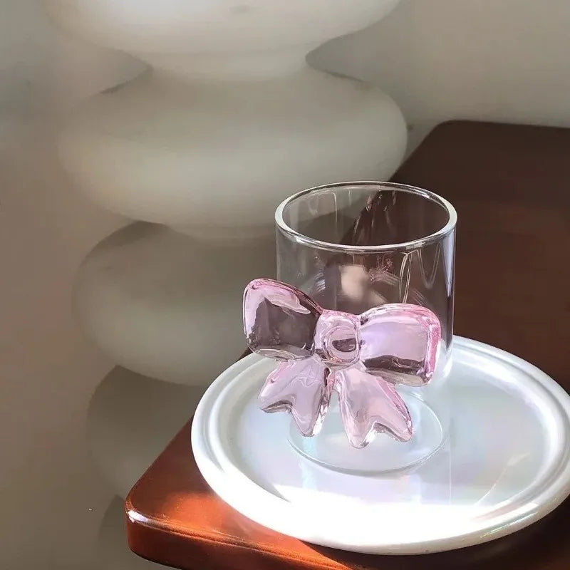 Bow Design Glass Tumbler, Heat-resistant Coffee Cup for Women, Cute Office & Home Drinkware with Elegant Straw, Kawaii Gift Set