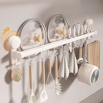 Suction Cup Kitchen Hook No Drilling Wall Mounted Rack Multi-Functional Storage Shelf for Kitchen Organization