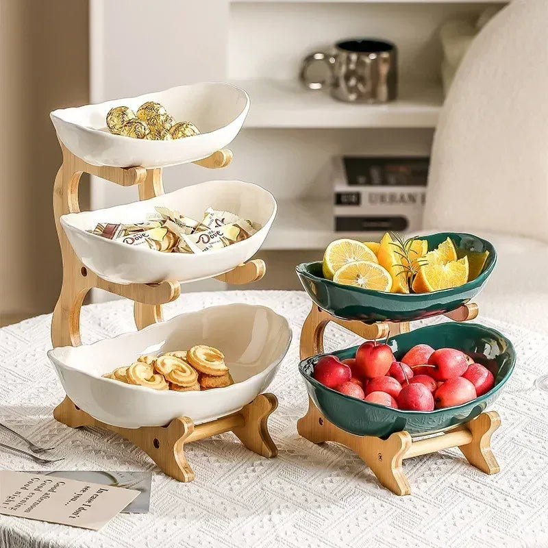 2-Layer Fruit & Snack Plate – Light Luxury Wooden Stand Dish (Random)