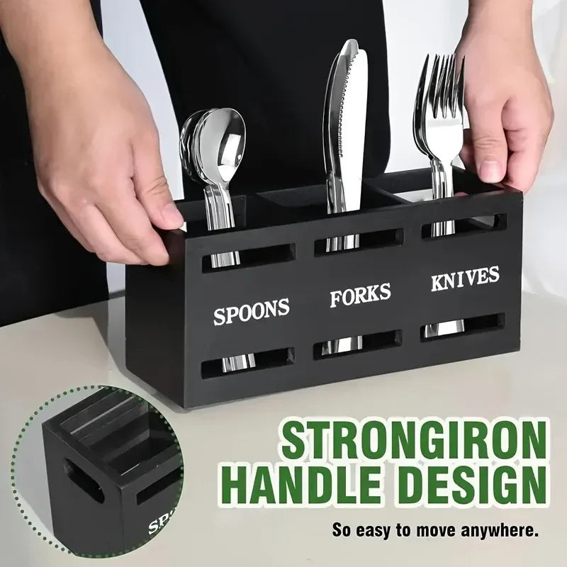 Wooden Cutlery Organizer Box – Multi-Compartment Storage
