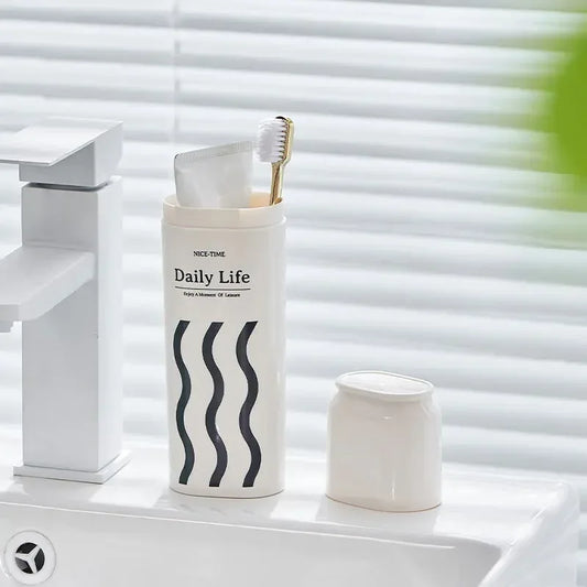 Portable Travel Toothbrush Storage Box – With Cup & Cover