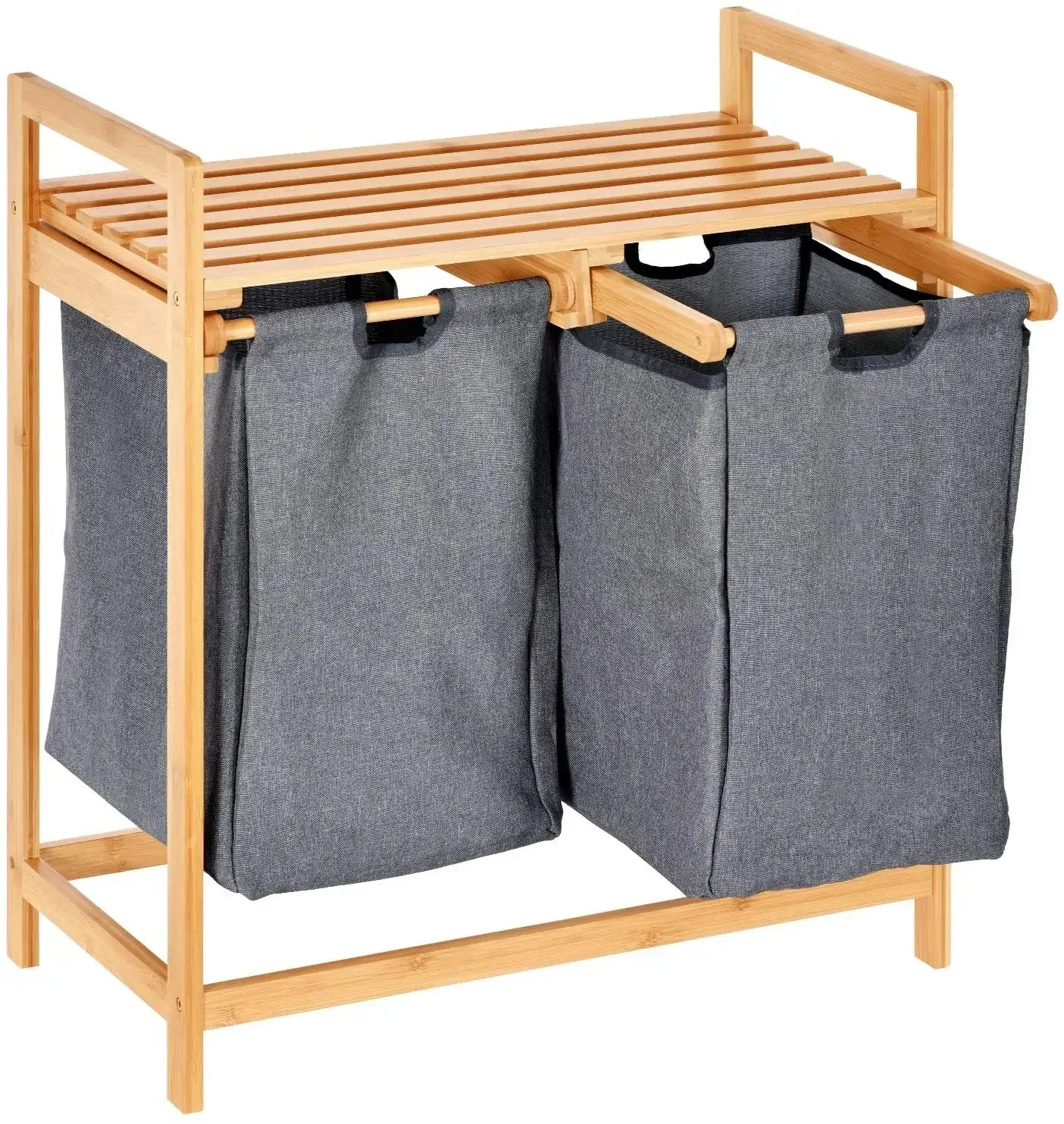 Bamboo Laundry Hamper with Dual Compartments & Removable Bags - Clarify.pk