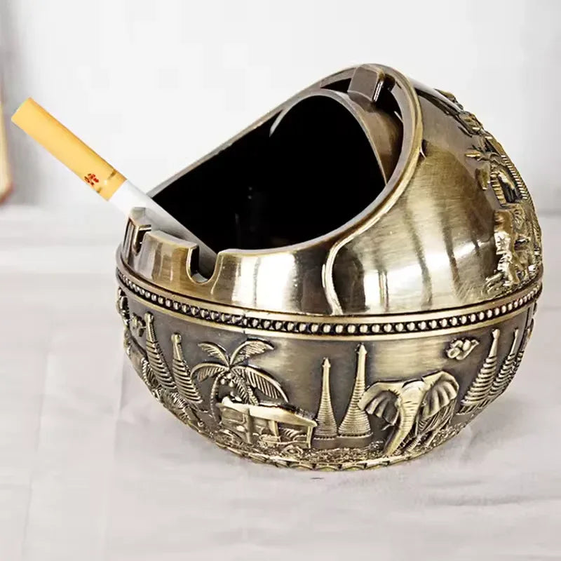 Zinc Alloy Ashtray Metal With Cover Anti-fall Windproof Ashtray Home living Room Tea Room Table Decoration Birthday Gift - Clarify.pk