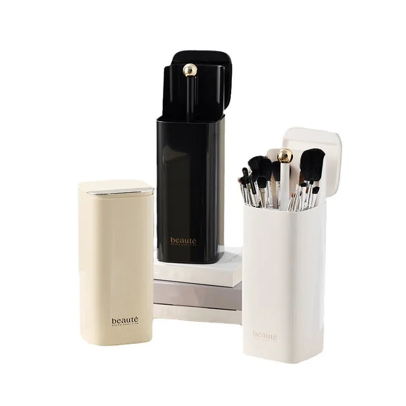 Automatic Lifting Makeup Brush Organizer - 4-Grid Dustproof Cosmetic Tool Bucket
