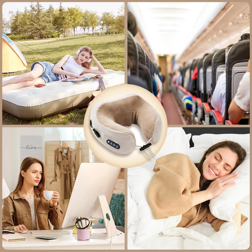 Electric Heated Travel Neck Pillow – Pain Relief Massager