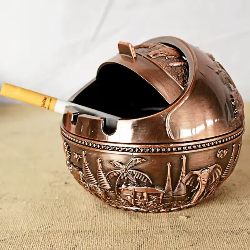 Zinc Alloy Ashtray Metal With Cover Anti-fall Windproof Ashtray Home living Room Tea Room Table Decoration Birthday Gift - Clarify.pk