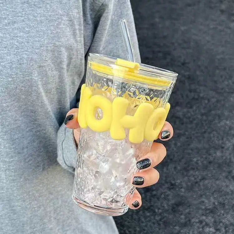 OHO Glass Tumbler with Straw – Cute Reusable Cup (Random color)