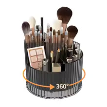 360° Rotating Ribbed Transparent Makeup Brush & Cosmetic Organizer