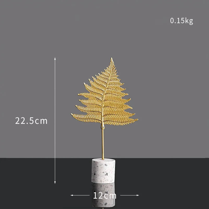 Golden Metal Leaf Desktop Decor - Luxury Home Ornament