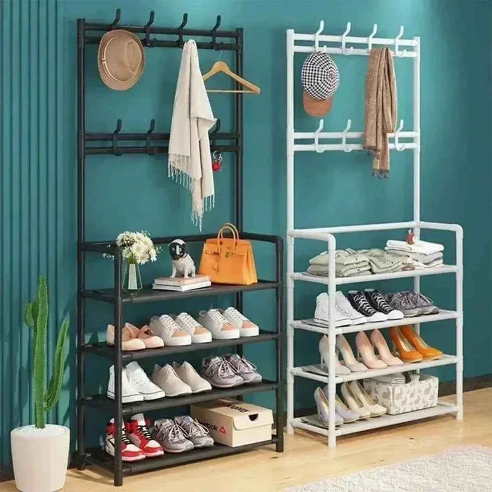 5 Layer Living Room Shoe Rack Multi-Layer Storage Shelf DIY Clothes Hanger Simple Floor-Standing Organizer - Clarify.pk