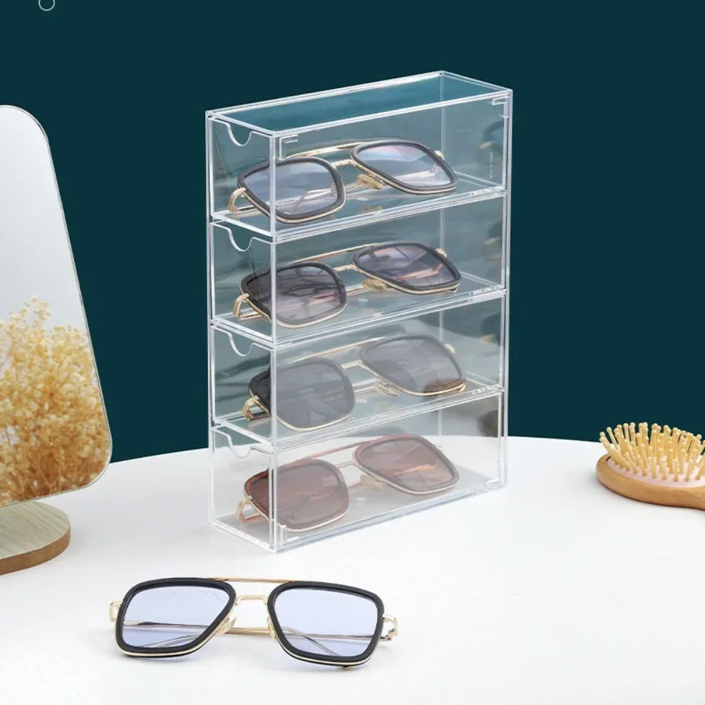 4 Layer Acrylic Sunglasses Storage Box – Transparent Organizer Case - Clarify.pk