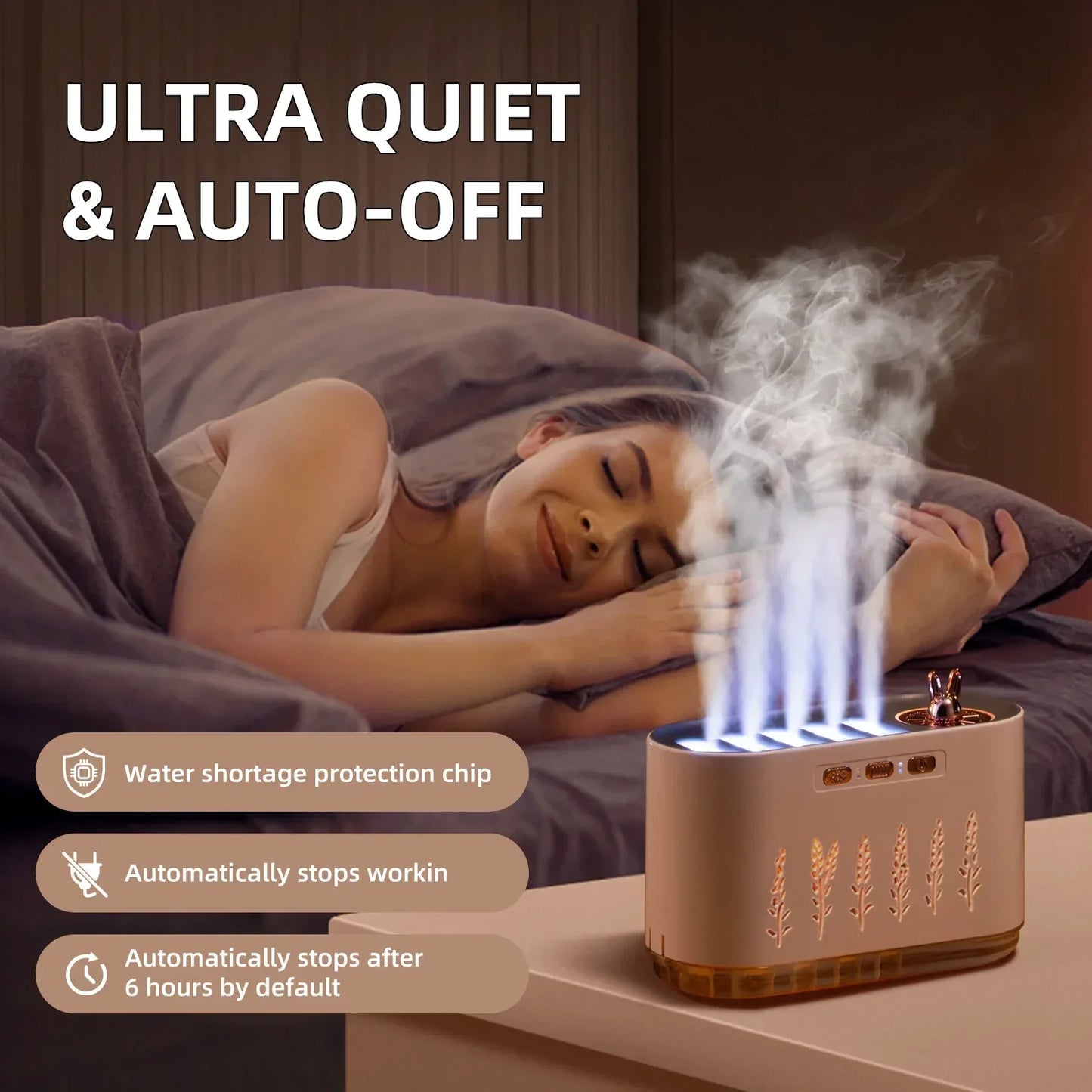 Silent 5-Hole Air Humidifier with Aromatherapy Light - Clarify.pk