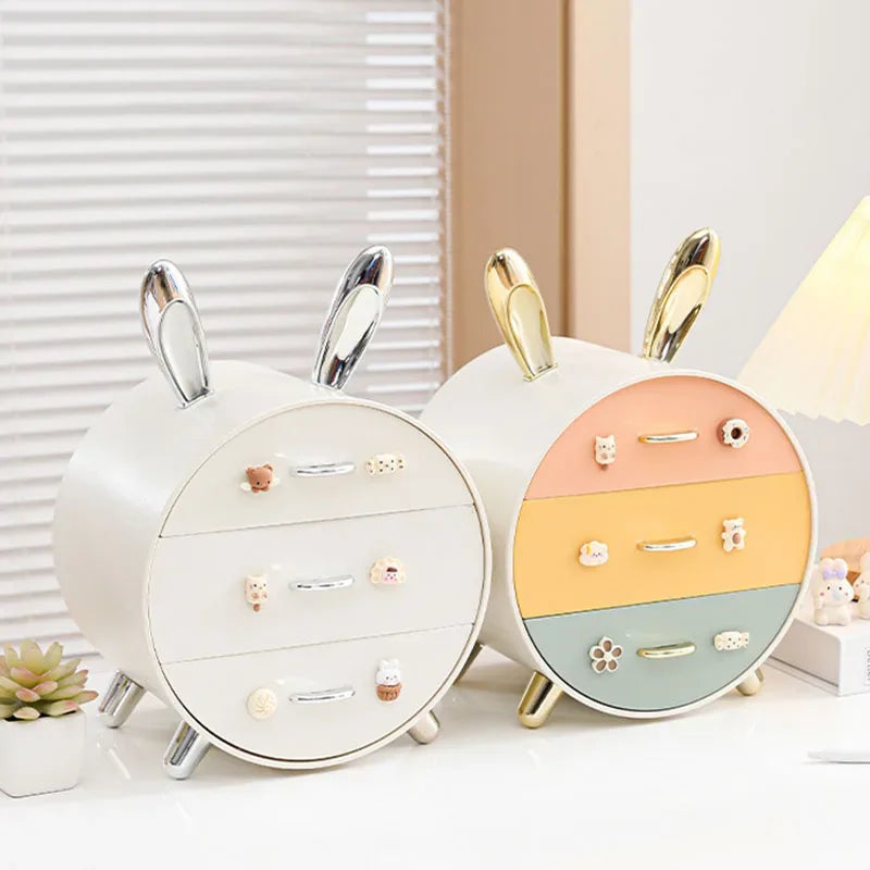 Cartoon Bunny Hairpin Storage Box – Multi-Layer Desk Organizer - Clarify.pk