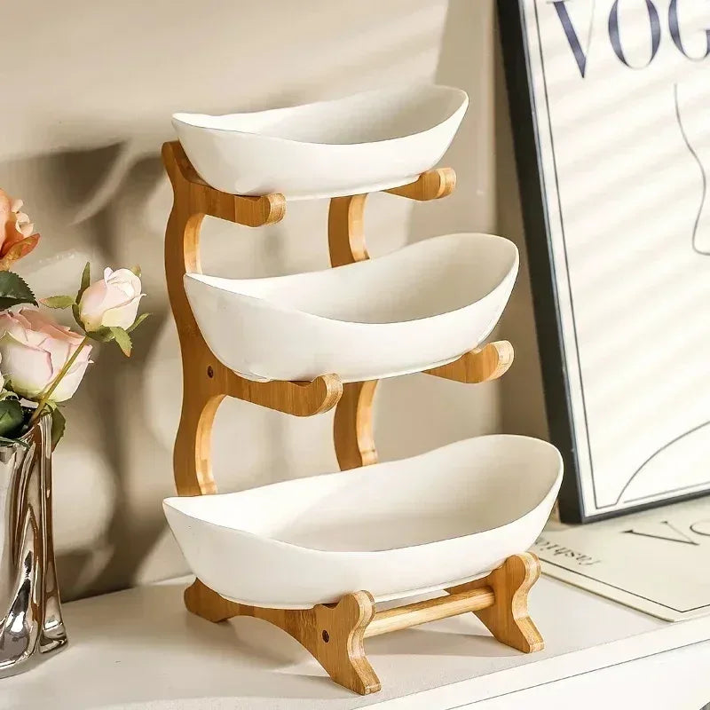2-Layer Fruit & Snack Plate – Light Luxury Wooden Stand Dish (Random)