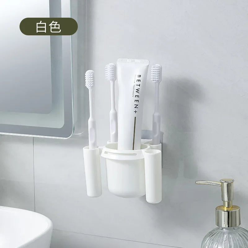 No-Drill Toothbrush Holder & Cup | Wall-Mount Shelf