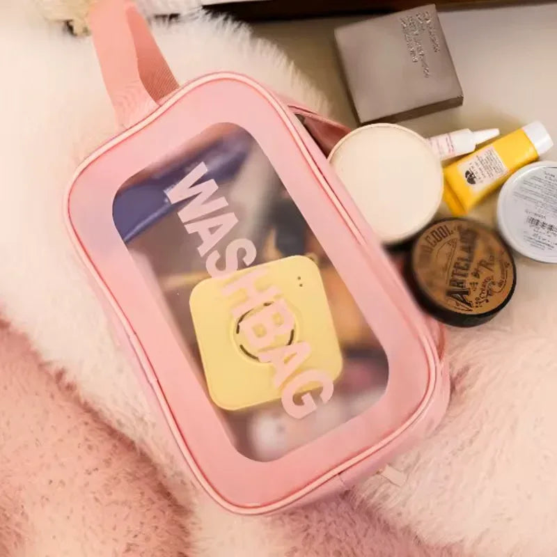 3-Piece Clear Travel Toiletry Bag Set – PVC Waterproof Makeup Pouch (Random Color Set) - Clarify.pk