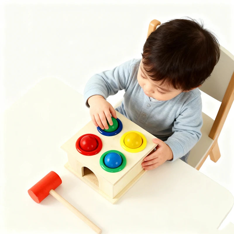 Montessori Wooden Hammering Ball Game Knocks Baby Toys 1 to 2 Years Board Puzzle Game Early Educational Toddler Toys Kids Gift