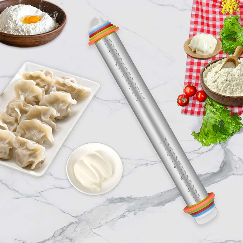 Adjustable Stainless Steel Rolling Pin with Thickness Rings