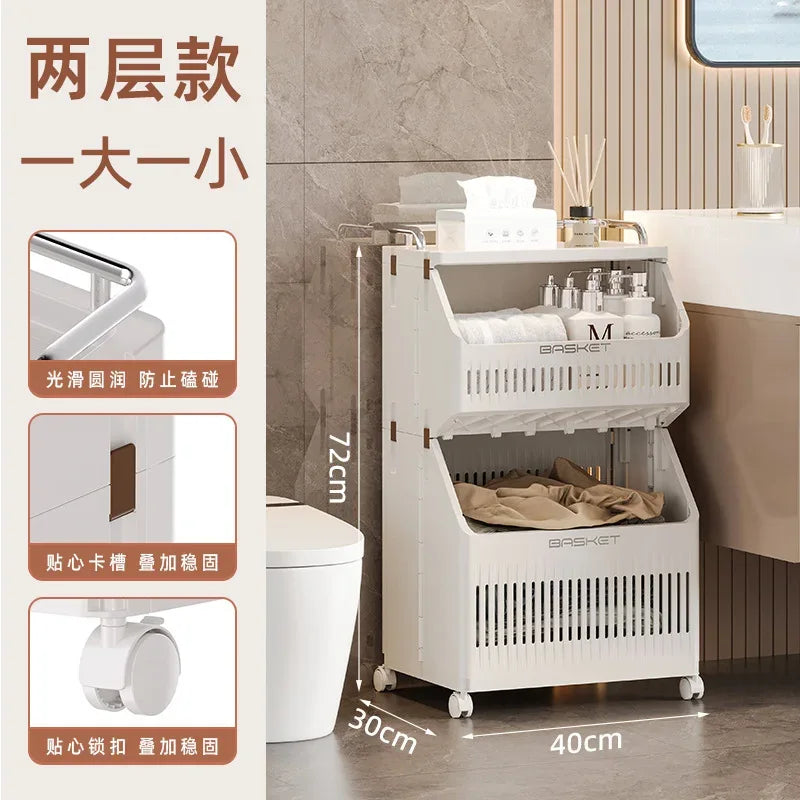 Multi-Layer Dirty Clothes Basket with Wheels – Bathroom Storage - Clarify.pk