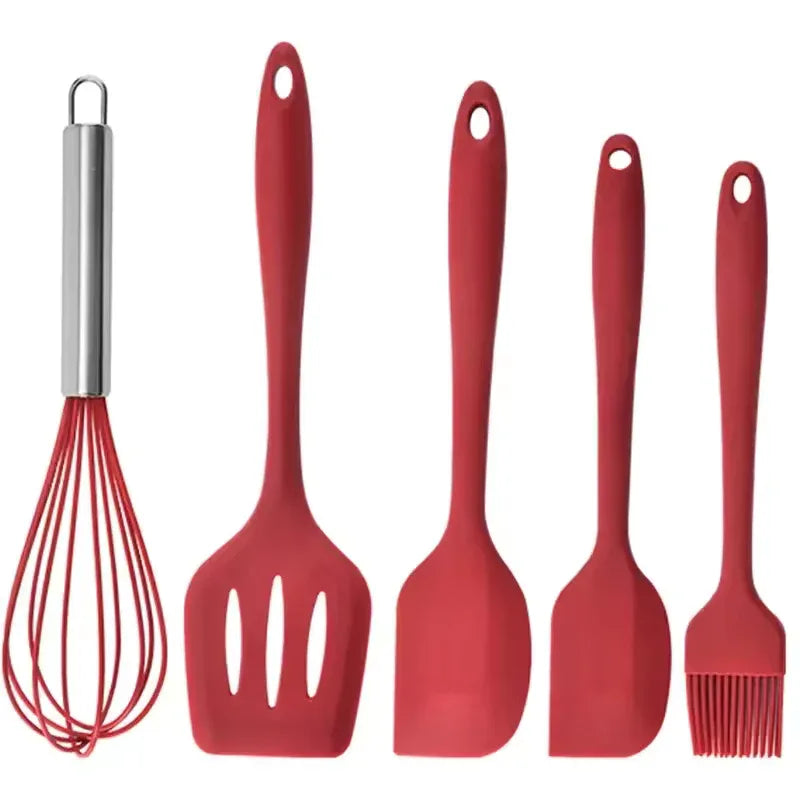 5-Piece Silicone Baking Tool Set – Scraper, Oil Brush, Shovel & Egg Beater (Random Color)