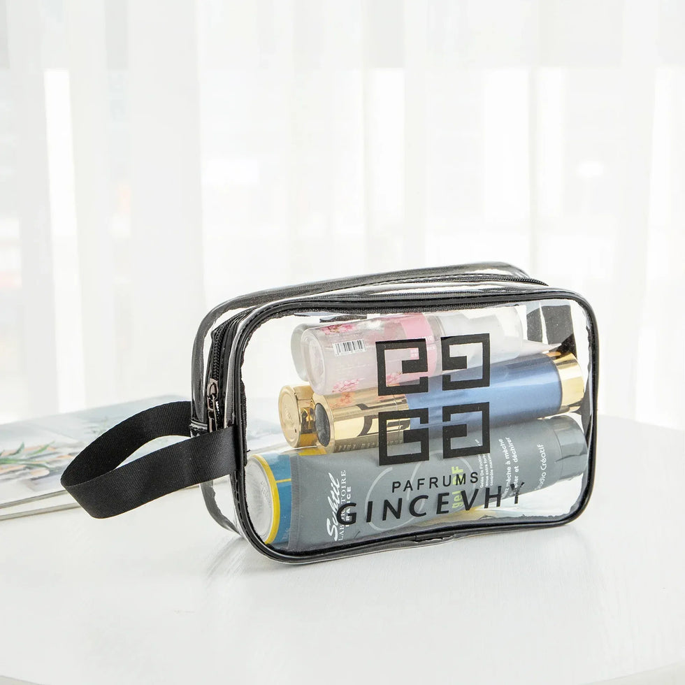 Pack of 3 Large PVC Transparent Cosmetic Bag – Waterproof Handheld Makeup Pouch - Clarify.pk