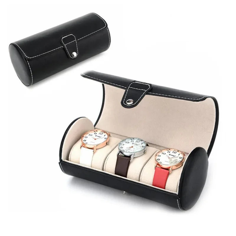 3-Slot Watch Storage Box – PU Leather Organizer - Clarify.pk