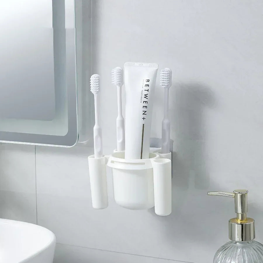 No-Drill Toothbrush Holder & Cup | Wall-Mount Shelf