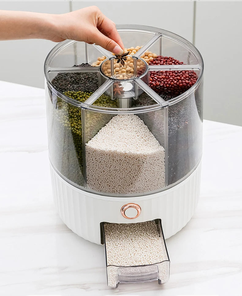 Kitchen Storage Box 360 Degree Rotating Rice Dispenser Sealed Dry Cereal Grain Bucket Dispenser Moisture-proof Food Container