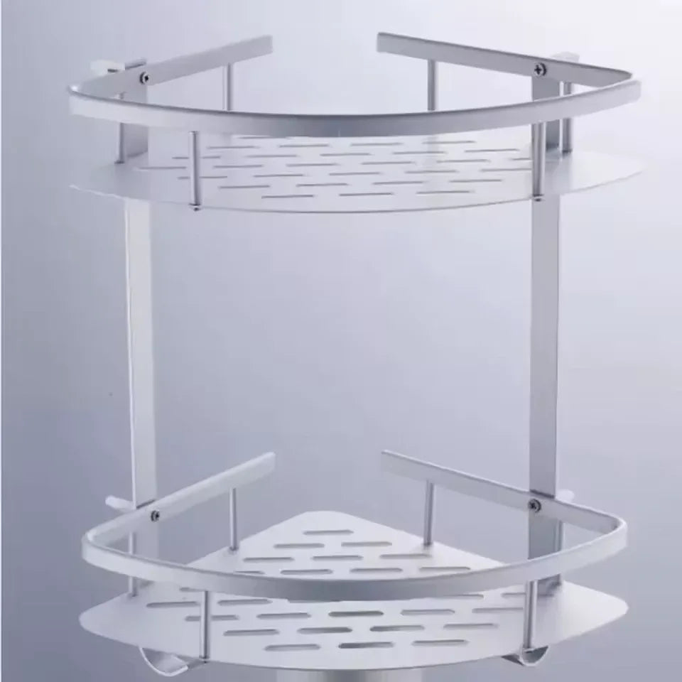 Corner Wall-Mount Bathroom Storage Rack – Aluminum No-Drill Shower Shelf