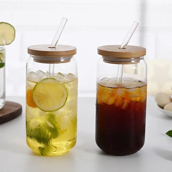 Mason Jar Drinking Glass with Bamboo Lid & Straw – Iced Coffee Cup - Clarify.pk