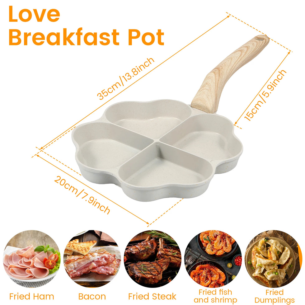 Egg Frying Pan 4-Cup Heart Omelette Pans Non-Stick Egg Skillet Aluminum Alloy Egg Cooker Pan for Gas Stove Induction Cookware