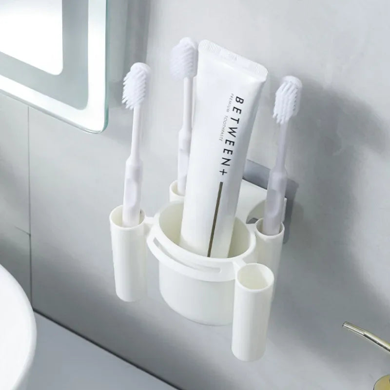 No-Drill Toothbrush Holder & Cup | Wall-Mount Shelf