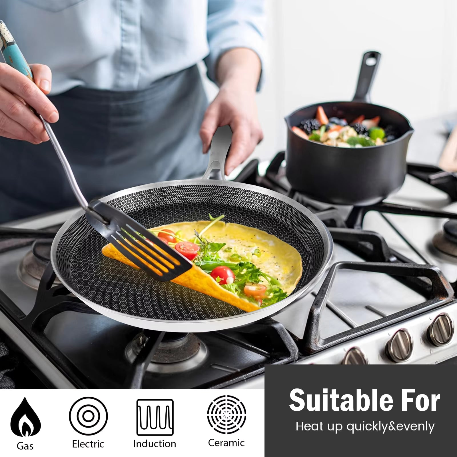 Premium 24cm Stainless Steel Honeycomb Pan