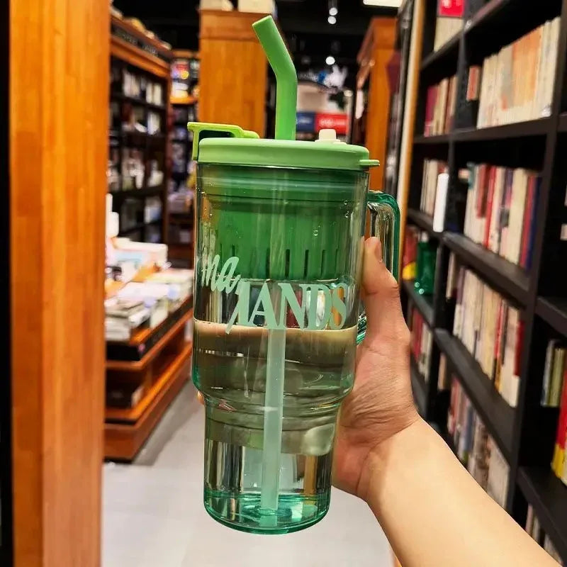 1200ml بڑی صلاحیت والی پانی کی بوتل - ڈوئل اسٹرا کپ (رینڈم کلر)