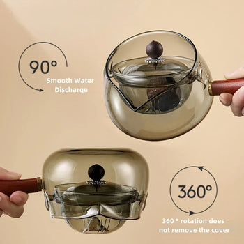 Side Handle Glass Teapot – High-Temperature Resistant Rotating Tea Filter Pot - Clarify.pk