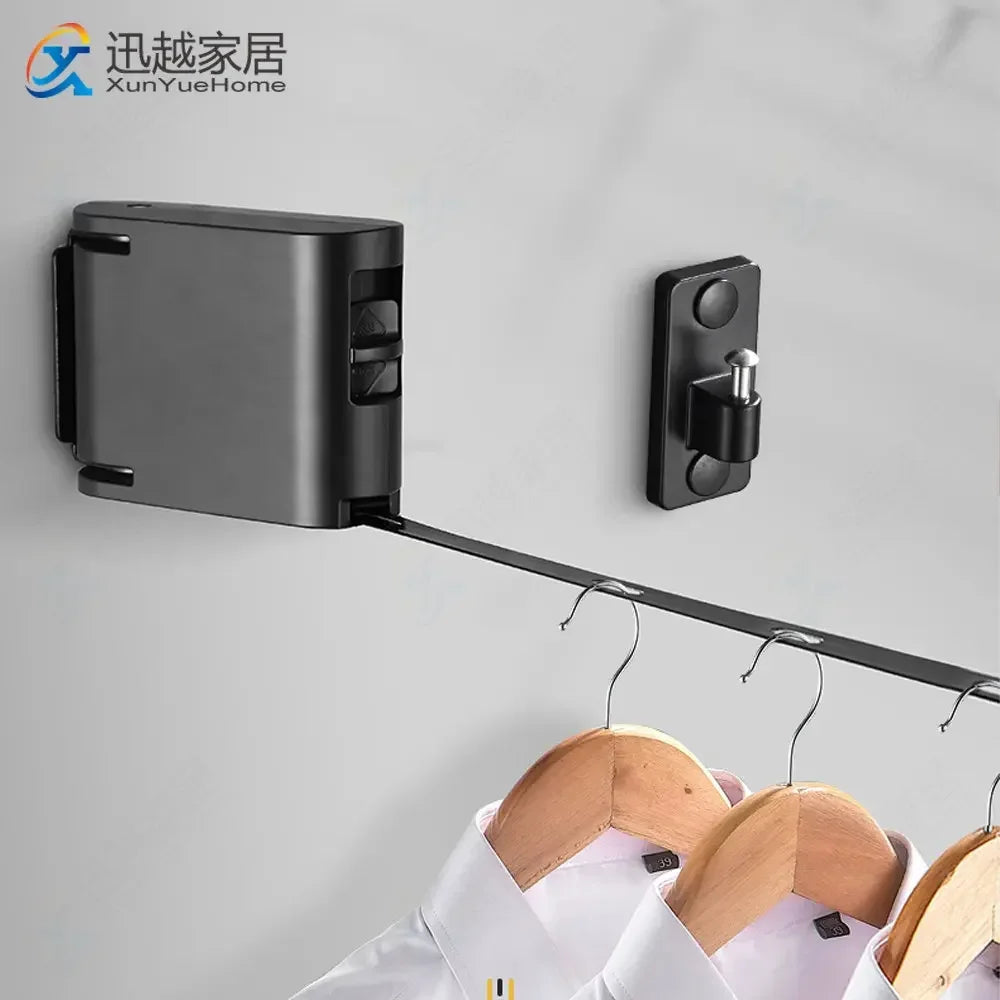 Wall mounted retractable clothes drying rack for small spaces