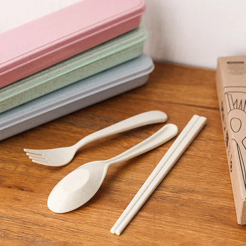 3pcs Portable Tableware Set – Spoon, Fork & Chopsticks (Random Color) - Clarify.pk