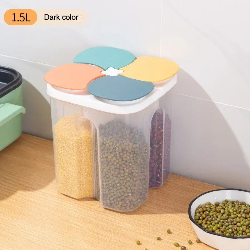 4 Grids Kitchen Cereal Storage Box – Airtight Food Container - Clarify.pk