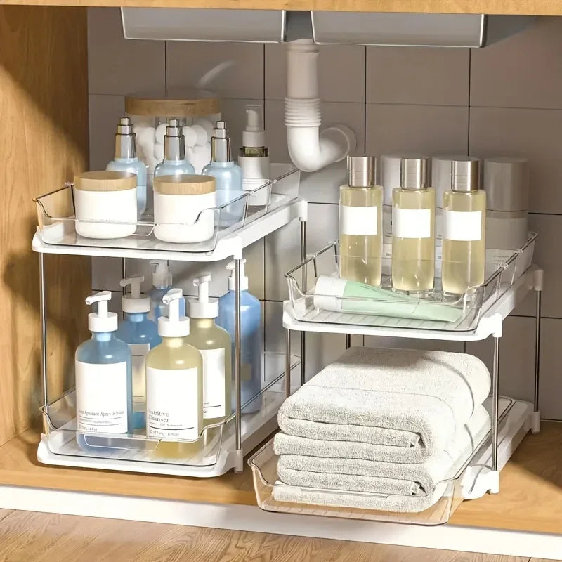 2-Tier Acrylic Under Sink Organizer with Pull-Out Drawers - Clarify.pk