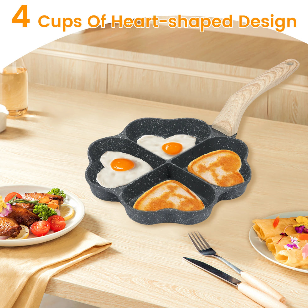 Premium 4-Hole Heart-Shaped Frying Pan – Nonstick Breakfast Station