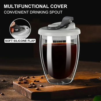 Double Wall Glass with Lid – Heat Resistant Insulated Cup - Clarify.pk