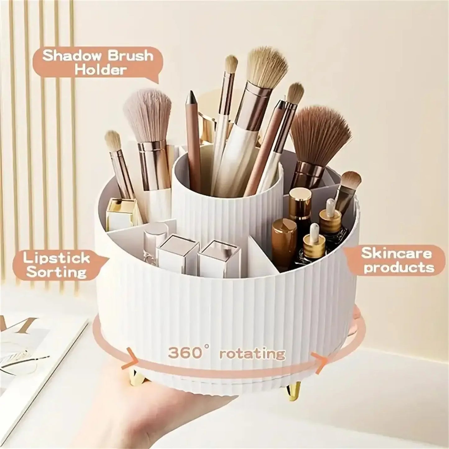 360° Rotating Makeup Organizer – 5-Compartment Cosmetic Holder - Clarify.pk