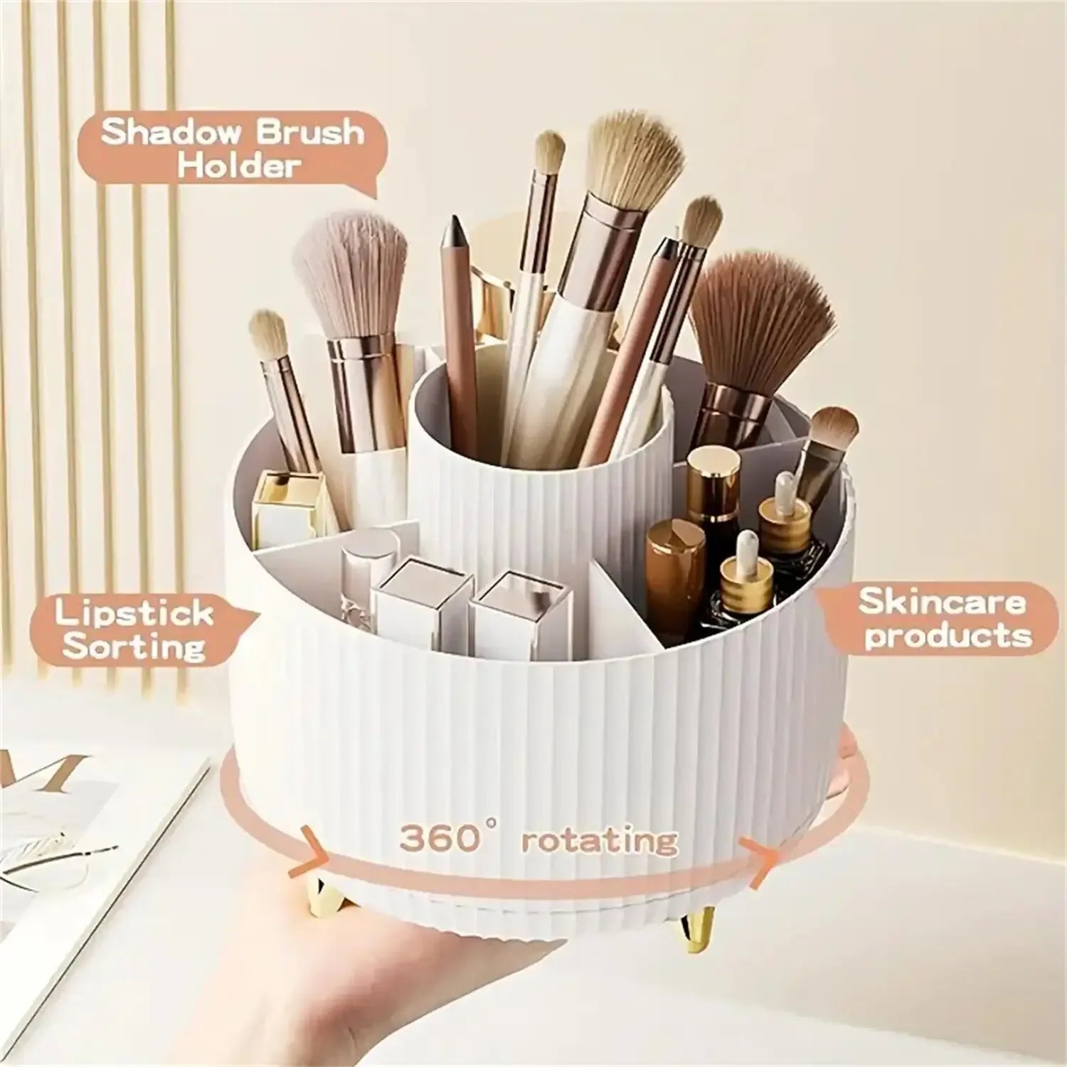 360° Rotating Makeup Organizer – 5-Compartment Cosmetic Holder - Clarify.pk